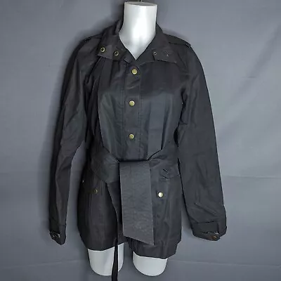 Mike & Chris Womens Trench Coat Small Black Raincoat Belted Snap Button Hip • $27.98