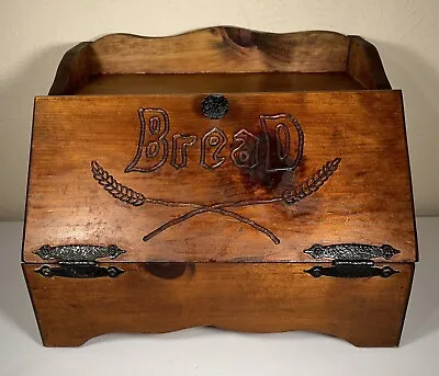 Wood Bread Box Hinged Vintage Farmhouse Carved 15x12x11 • $60