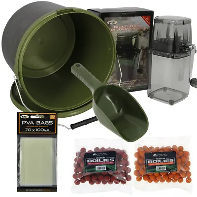 £18.95 • Buy Carp Fishing Bait Bucket Boilies Grinder System Spoon PVA Bags & 5L Camo Bucket