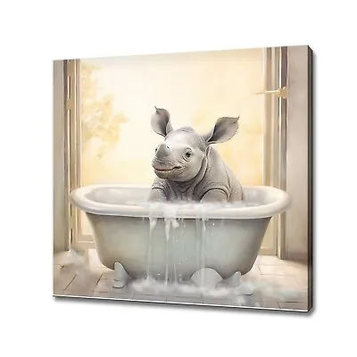 Baby Rhino Canvas Print | Art Print Wall Hanging Picture | Kids Bedroom Decor • £32