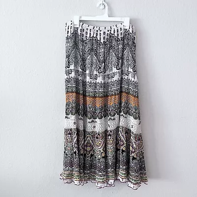 Bila Floral Flowy Boho Long Maxi Skirt Size XL Rayon India • $29.99