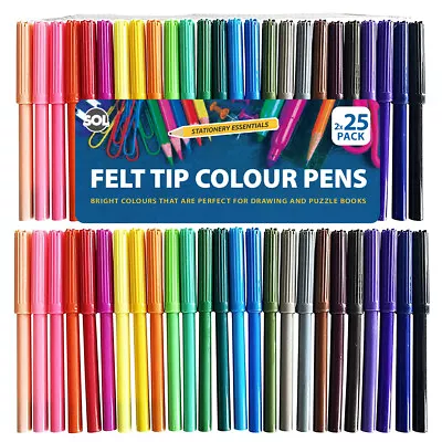 50 Felt Tip Pens Set Fine Fibre Drawing Markers Colouring Art School Colour Kids • £3.99