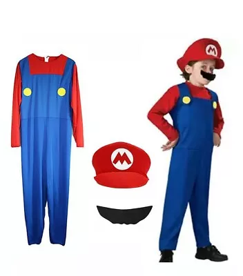 Kids Super Mario Brothers Luigi Fancy Dress Boys Mens Book-Week Party Costume • £0.99