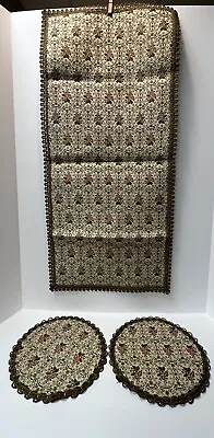 Vtg Victorian Tapestry /Velvet Table Runner & 2 Scarves Floral Metal Look Trim • $49.95