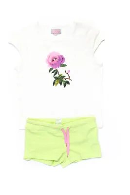 Miss Grant Girls Flower Tee Shirt Hawaii Shorts White Green Size 38 Lot 2 • $40.81