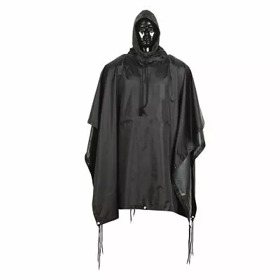 BLACK Military Tactical Style All Weather Poncho Raincoat Ripstop Nylon 53 X 84 • $30.99