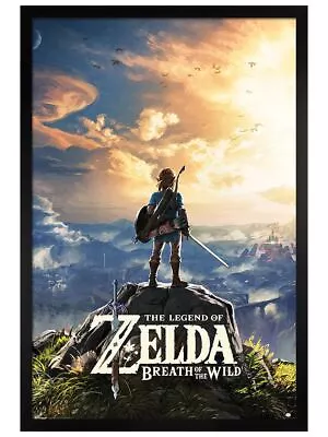 Zelda Maxi Poster Black Wooden Framed Breath Of The Wild Sunset 61x91.5cm • £26.99