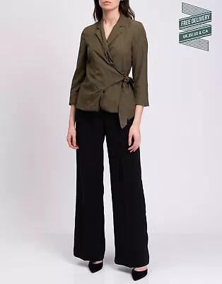 RRP€595 DRIES VAN NOTEN Silk Wrap Jacket FR36 US4 UK8 S Green 3/4 Sleeve • $123.30