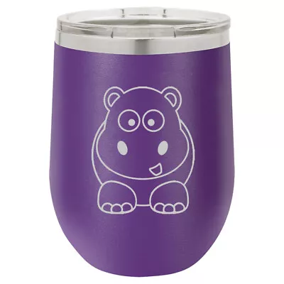 Stemless Wine Tumbler Coffee Travel Mug Glass Baby Hippo • $25.99