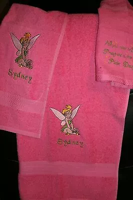 Tinkerbell Fairy Sitting Personalized 3 Piece Bath Towel Set ANY COLOR • $28