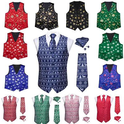 Merry Christmas Vest Tie Hanky Christmas Men's Formal Dress Suit Slim Tuxedo Wai • $19.99
