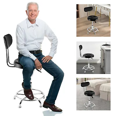 Leather Stool Work Shop Seat Chair Height Adjustable Garage Stool With Backrest • $58.90