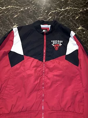 Starter Jacket Mens Size XL Black Red Chicago Bulls NBA Windbreaker • $16.50