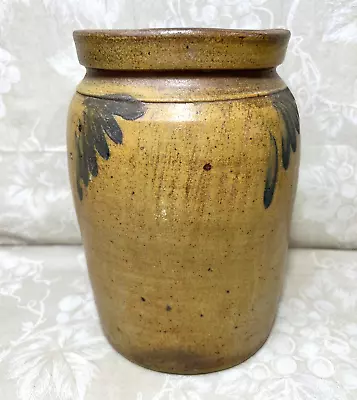 Antique Stoneware Crock With 4 Great Blue Feathering Details Unbranded • $310.61