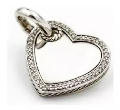 DAVID YURMAN 925 Sterling Silver Pave Diamonds Cable Heart Pendant Necklace • $799.99