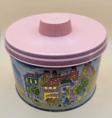 Vintage Mrs. Leland's Golden Butter Bits Tin W/Pink Lid -Street Scenes In France • $15