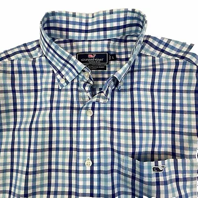 Vineyard Vines Mens Large Blue Aqua Check Tucker Classic Fit Long Sleeve Shirt B • $15.21