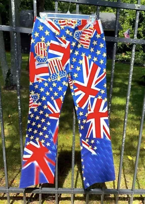 LILI ROSE Flag Pants With Union Jack Design - Made In USA Size 6 • £56.26