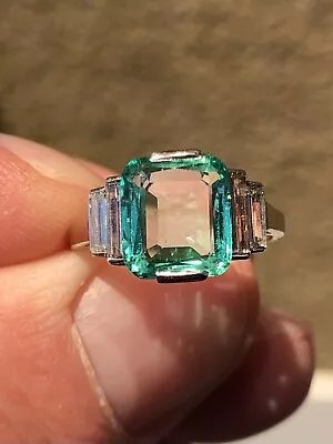 Breathtaking Antique Art Deco Natural Colombian Emerald & Diamond Ring 18ct Gold • £5000