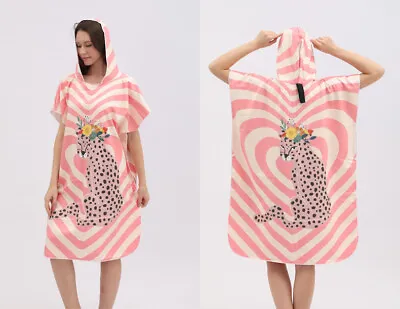 Hooded Beach Poncho Towel Swim Surf Changing Robe Quick Dry Tiger Leopard Gift • £23.99