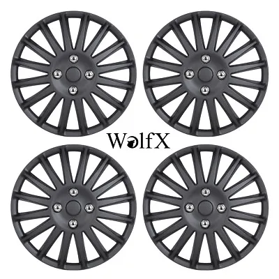 14  Set Of 4 Black Wheel Covers Snap On Full Hub Caps For R14 Tire Mitsubishi • $40.99