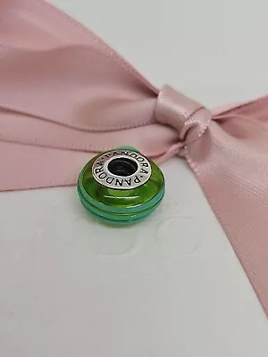 Authentic Pandora Green Ribbon Murano Glass Charm Bead Retired 790615 • $29.99