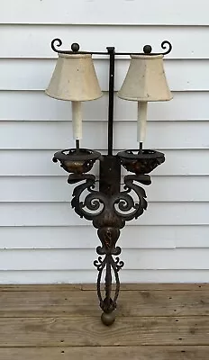 Huge Cast Iron Electrified Gothic Style 2 Light Wall Sconce • $247