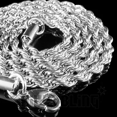 18K IP White Gold Plated Stainless Steel Rope Chain Silver Men's Necklace • $9.99