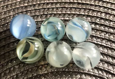 Vintage Vitro Agate Hybrid Cat's Eye Marbles Lot Of 6 Cats Eye Light Blue • $3.99