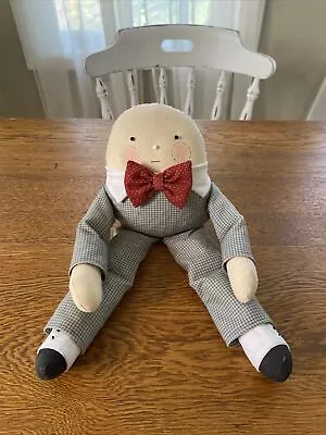 Vintage Humpty Dumpty Fabric Folk Art Doll Bow Tie Gingham Plush Toy Self Sitter • $14