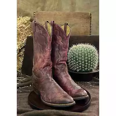 Tony Lama Men - Size 9.5D - Vintage Burgundy Cowboy Boots Style 7076 • $39