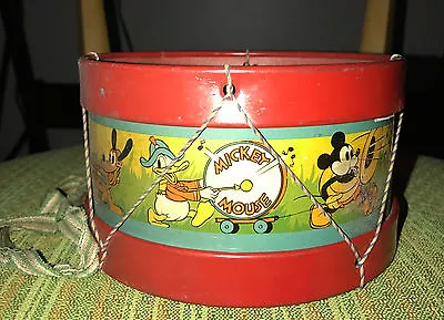 Walt Disney's  Mickey Mouse  Toy Drum  Ohio Art  1930's  Fabric Heads  Band • $225