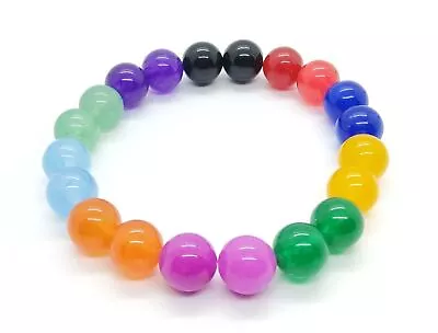 Candy Bracelet Multi Coloured Agate Rainbow Bracelet 10mm • £4.99