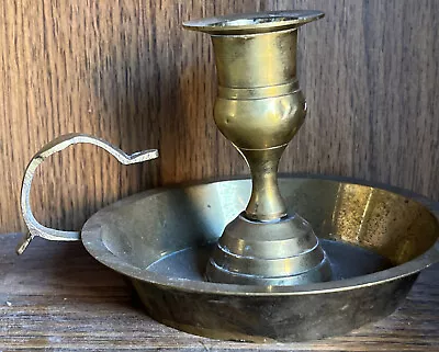 Brass Candlestick Holder Vintage Handle Wax Pan • $7.95