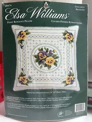 Elsa Williams PANSY ROMANCE PILLOW Crewel Embroidery Kit Spring Joan Marchie • $34.39