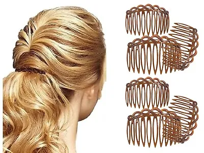 4 Pack 6.5 Cm Tort Brown Side Hair Combs Slides Clips Hair Accessories • £3.95