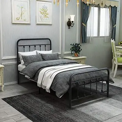 Metal Twin Bed Frame With Vintage Headboard And Footboard Sturdy Premium Steel S • $135.04