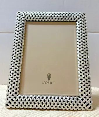 L'OBJET PLATINUM BRAID PICTURE FRAME 5x7 BEVELD GLASS/LEATHER PRISTINE CONDITION • $99.99