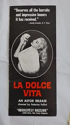 La Dolce Vita - Fellini / Mastroianni / Ekberg -rare Movie Promo Flyer 1960's • $250