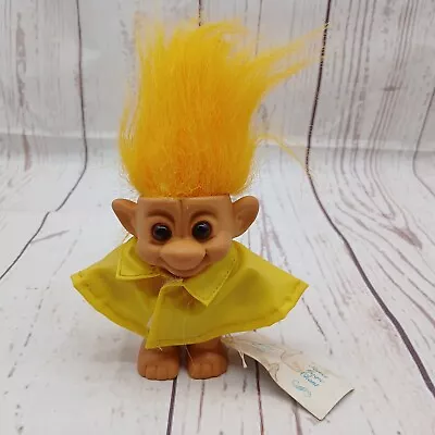 Vintage Forest Troll With Raincoat Yellow Hair W/ Secret Magic Chant Tag 4 In • $9.99