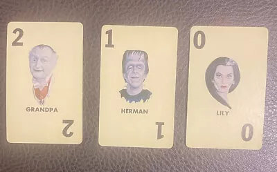 Set Of 3 Replacement Cards Lily Herman & Grandpa Munsters Card Board Game 1964  • $13.19