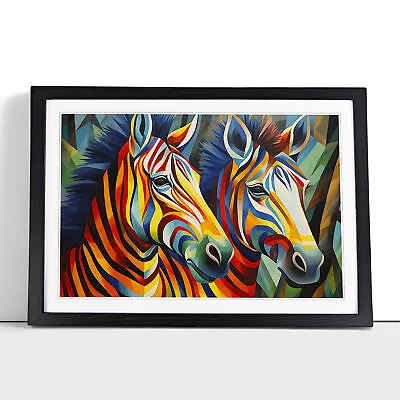 Zebra Cubism Framed Wall Art Poster Canvas Print Picture Home Decor Painting • £16.95
