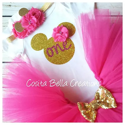 First Birthday OutfitMinnie Mouse OutfitPink And Gold BodysuitHandmade • $42.60