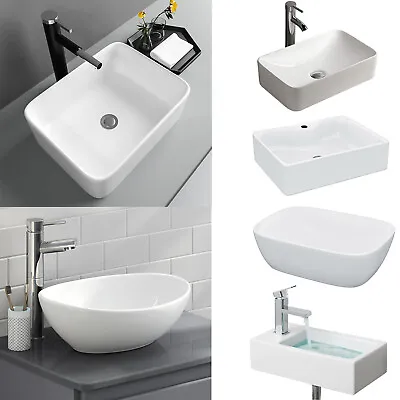 Bathroom Counter Top / Wall Mount Ceramic Wash Basin Cloakroom Gloss Sink White • £33.50