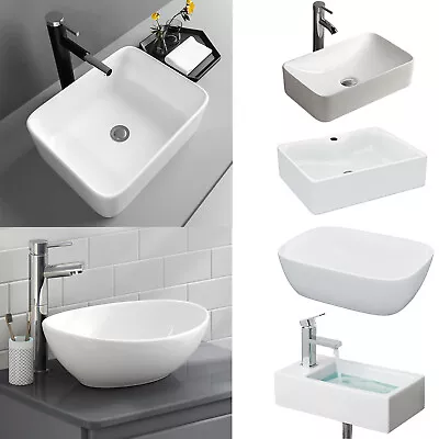 Bathroom Counter Top / Wall Mount Ceramic Wash Basin Cloakroom Gloss Sink White • £32.50