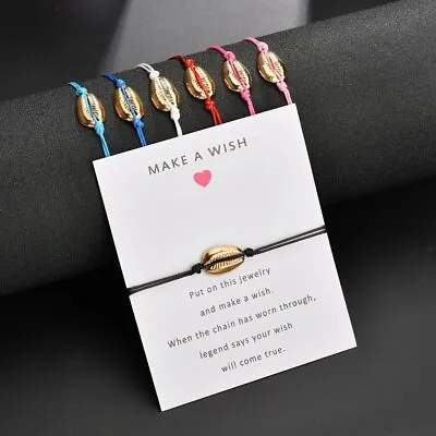 Make A Wish Bracelet Rope Adjustable Shell String Lucky Friendship Fashion Gift • £2.99