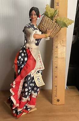 Vtg Mid-Century Marin Chiclana Lovely Spanish Lady Doll Carring Basket Of Grapes • $51.85