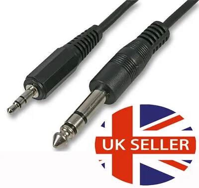 3.5mm To 1/4  6.35mm Stereo Standard Jack To Big Jack AUDIO MIC AMP Cable 1.8m • £4.09