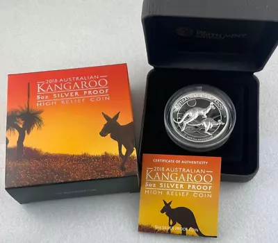 2018 Australia 5oz 99.99% Silver Proof Kangaroo High Relief Perth Mint Coin • $685