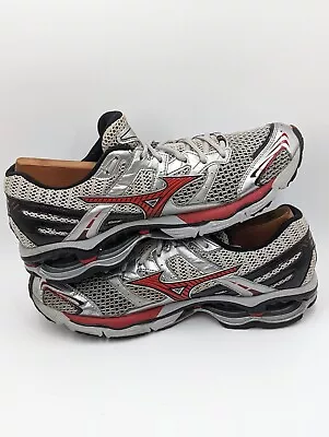 SIZE 13 Mizuno Wave Creation Men's 17 Knit Running Shoe Red/ Gray 410384.731F • $42